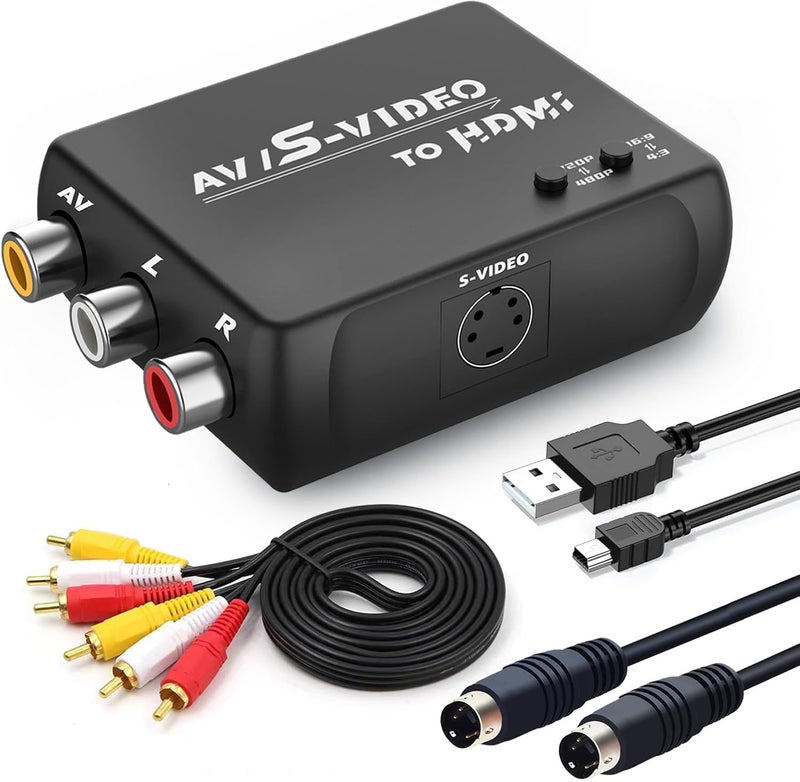 HTDYOO S Video RCA to HDMI Converter with RCA Cable + Svideo Cable + USB Cable, S-Video AV to HDMI Converte Compatible for PAL/NTSC for TV/PC/PS1/PS2/ STB/Xbox/VHS/VCR/DVD - Image 1